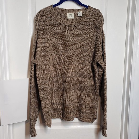 GAP Womens 90s Chunky Knit Crew Neck Sweater Linen Size Medium Oatmeal Neutral - Picture 5 of 16